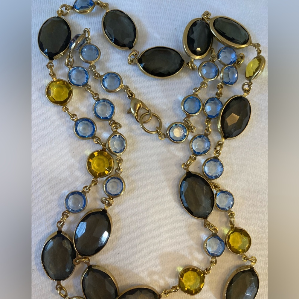 Bezel Set Blue Yellow Dark Gray Vintage Necklace